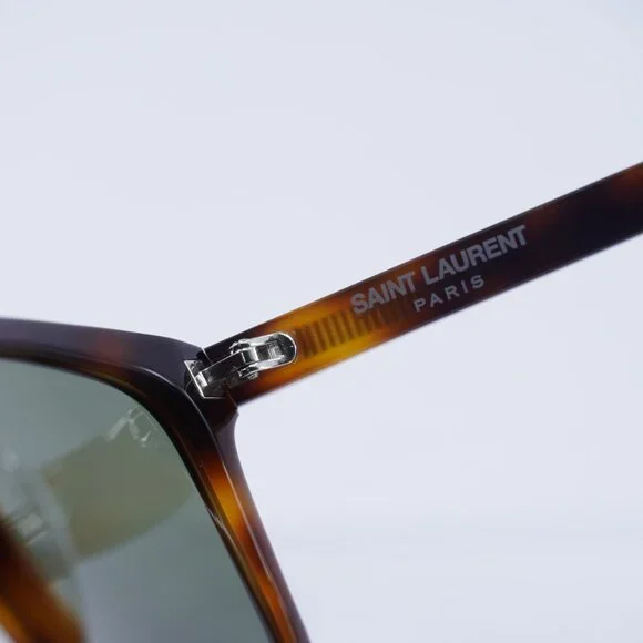 Saint Laurent SL455 002 Sunglasses Havana Square Frame, Green Lenses - Picture 7 of 11